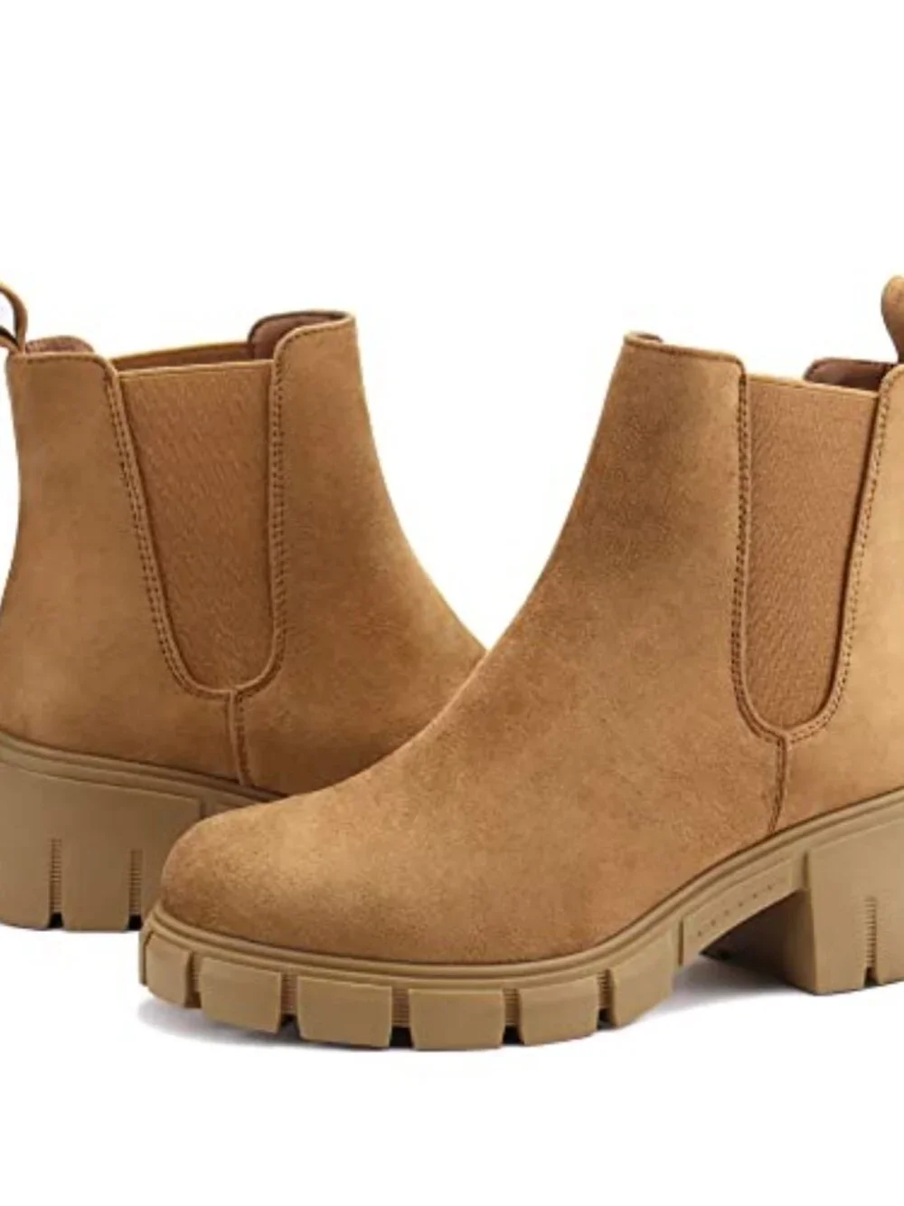 Women Platform Ankle Boots Elastic Chelsea Boots Mid Heel Slip On Booties Faux